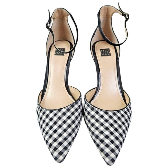 White‎ House Black Market Gianna Gingham Suede Heels Ankle Strap Buckle Size 9 - Picture 4 of 11